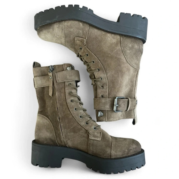 SAM EDELMAN Junip Combat Boot Women’s 5.5 Buckle Strap Lace Up Tan Suede Chunky - Picture 4 of 8